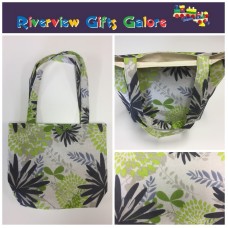 Medium Tote Bag - Lime Grey Flowers